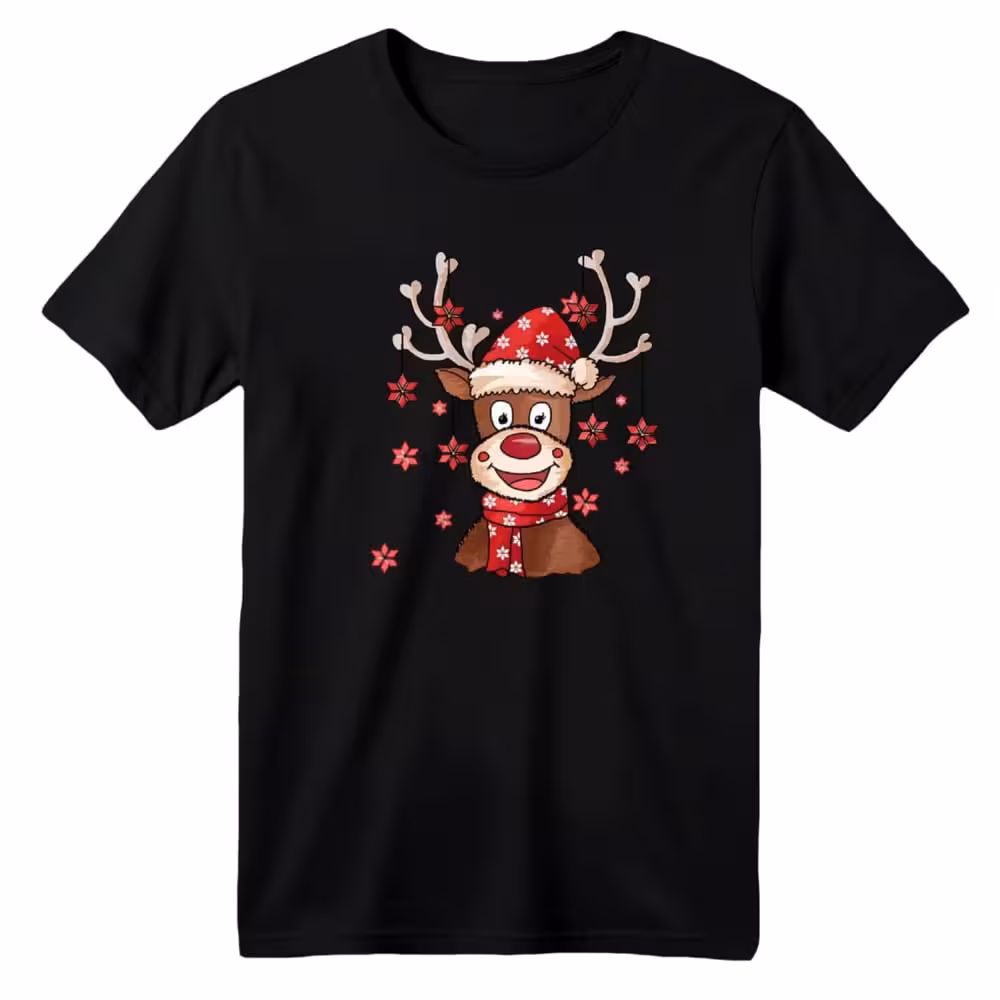 تی شرت آستین کوتاه بچگانه مدل گوزن کریسمس کد 20 رنگ مشکی