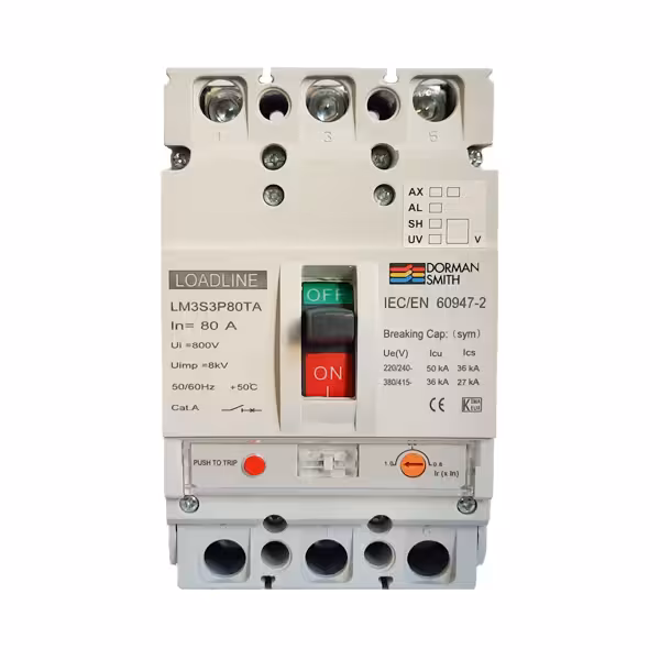 کلید اتوماتیک کامپکت حرارتی – مغناطیسی (قابل تنظیم) 3 پل 80 آمپر LM3S3P80TA دورمن اسمیت