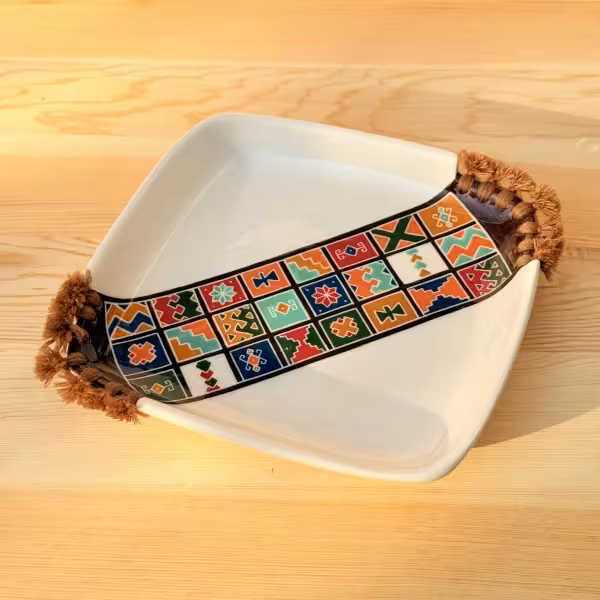 بشقاب مربع لبه دار سرویس گلیم خشتی