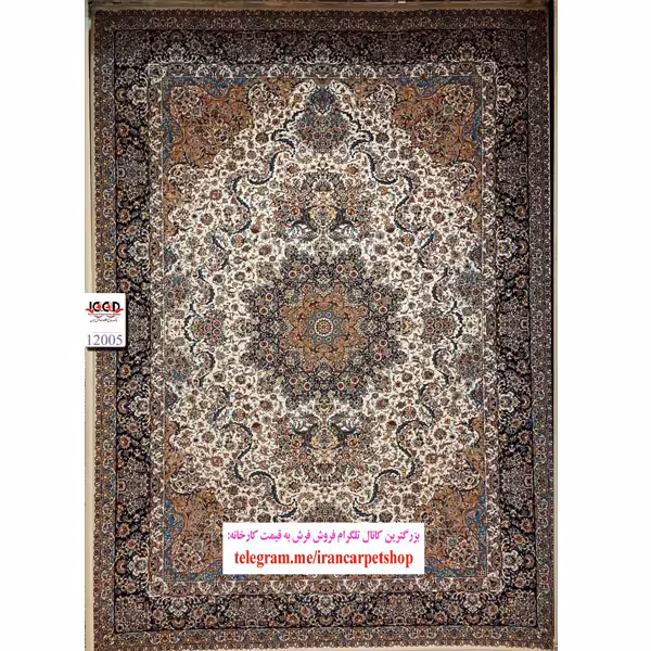 فرش 1200 شانه زمینه کرم بزرگمهر کاشان – کد 12005