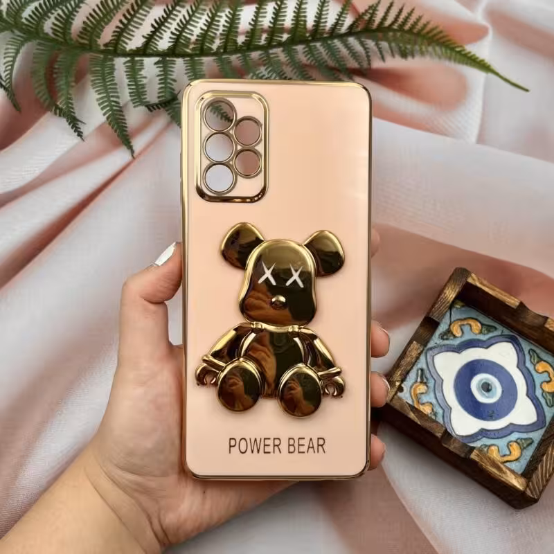 قاب گوشی Galaxy A72 سامسونگ خرس تدی طلایی محافظ لنز دار  پاپ سوکتی کد 76095