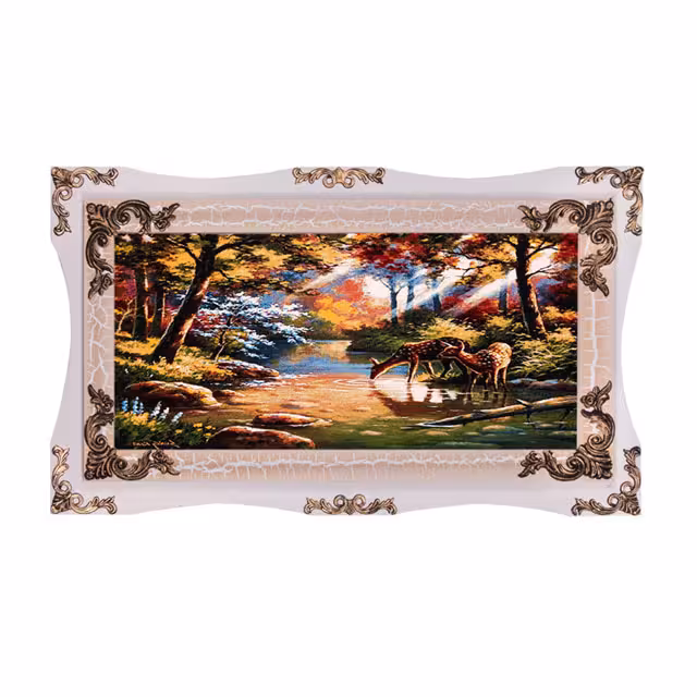 تابلو فرش ماشینی دنیای فرش طرح آهو و برکه کد 413