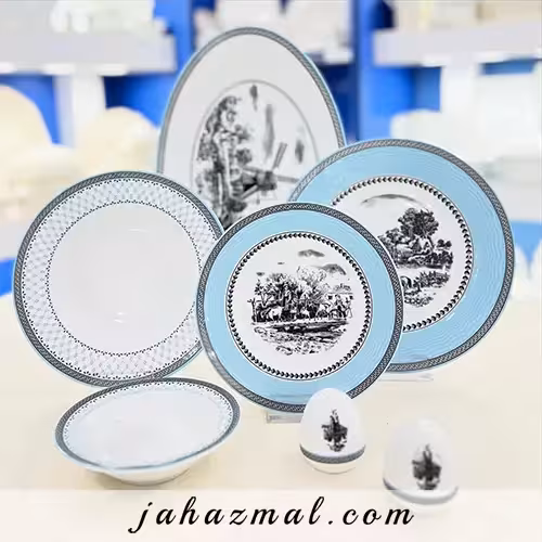 سرویس چینی زرین ایتالیا اف ویلیج آبی 6 نفره