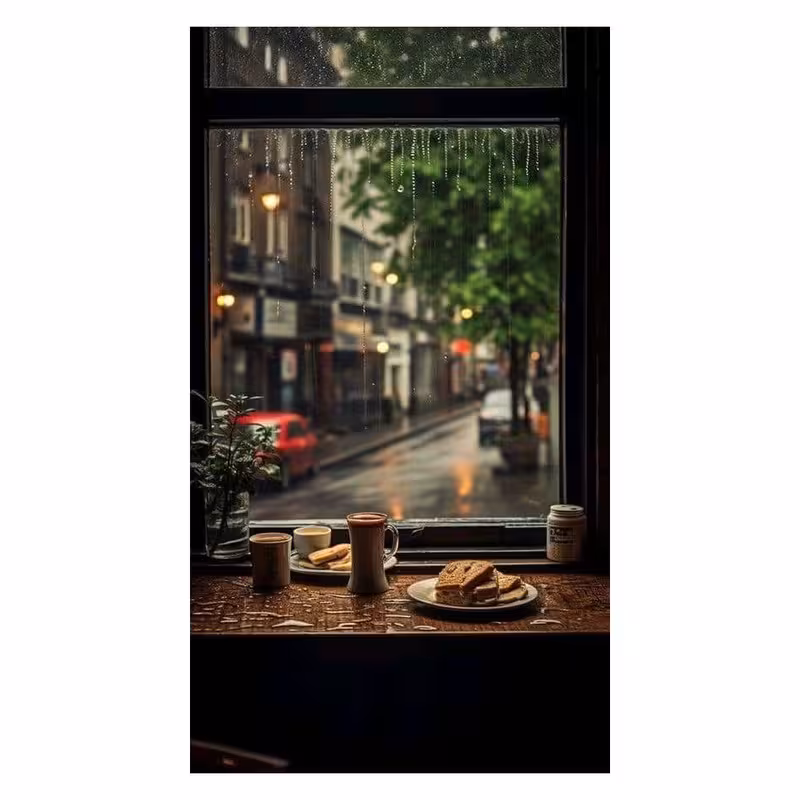 تابلو شاسی مدل کافه و قهوه کد CofRain | دنیای قاب