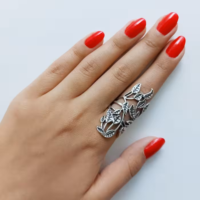 انگشتر ورشو طرح برگ رنگ ثابت قابل تنظیم تا دو سایز