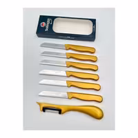 ست 6 عددی چاقوی میوه‌خوری و 1 عدد پوست‌کن یانسوی زولینگن | Solingen | مدل کلیور سیم‌دار | رنگ طلایی | تیغه استیل ضدزنگ | طراحی ارگونومیک | مناسب برای آشپزخانه | ساخت آلمان