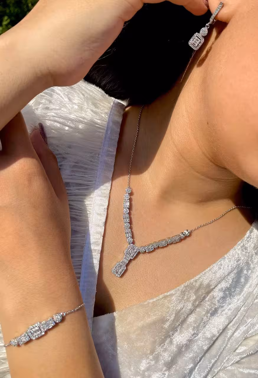 سرویس زنجیری امرالدکات نقره جواهری زنانه کد 60074