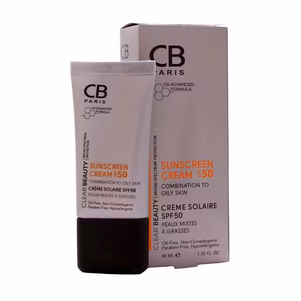 کرم ضدآفتاب SPF50 بی رنگ پوست‌ مختلط و چرب سی‌بی پاریس 40 میلی‌لیتر CB PARIS