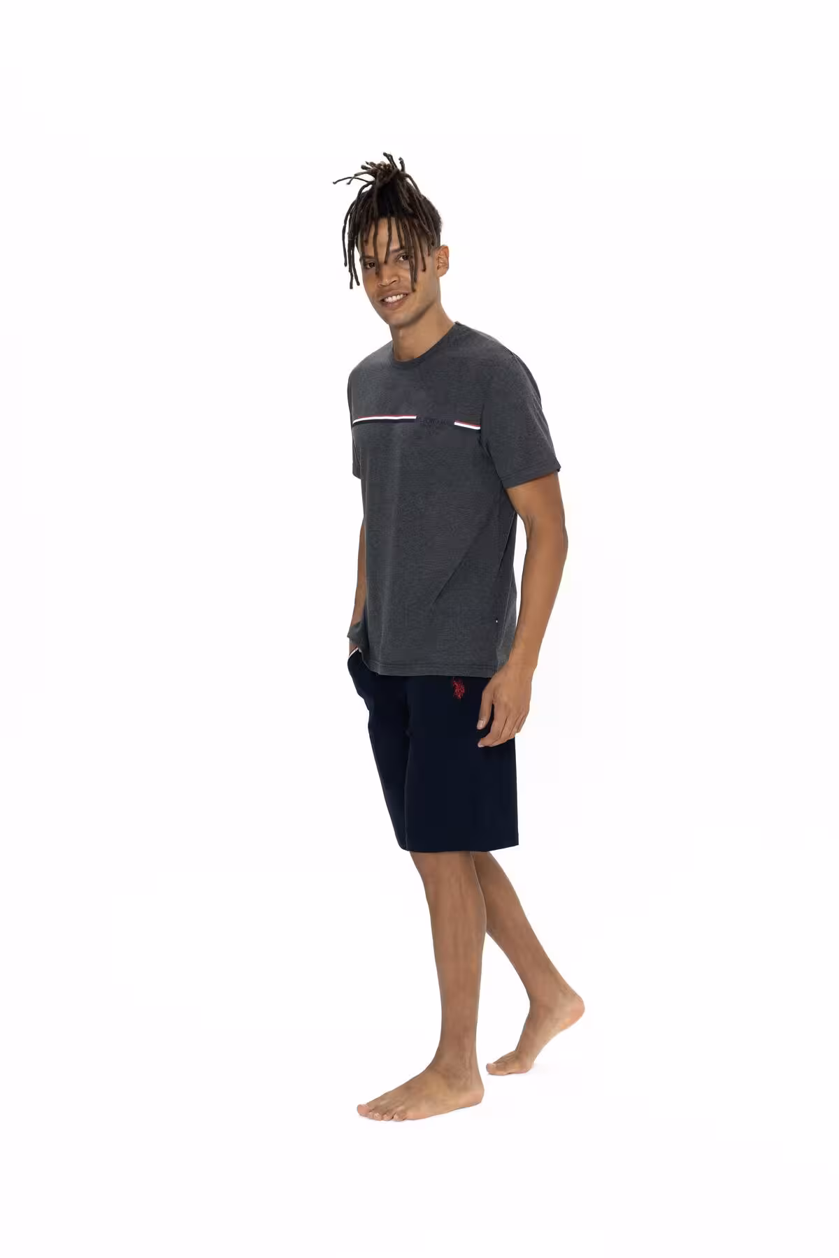 ست پیژامه مردانه پایه تیم شورت های تی شرت چوگان چاپی متن و جیبی U.S. Polo Assn.