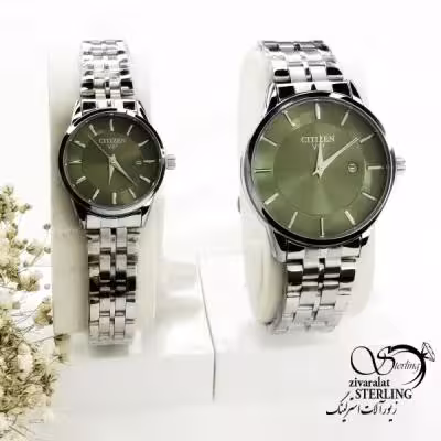 ساعت ست استیل صفحه سبز برند سیتیزن کد 20002