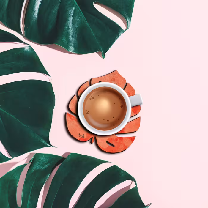 زیر لیوانی لوکسینو مدل برگ هاوایی طرح آبرنگی مجموعه 6 عددی