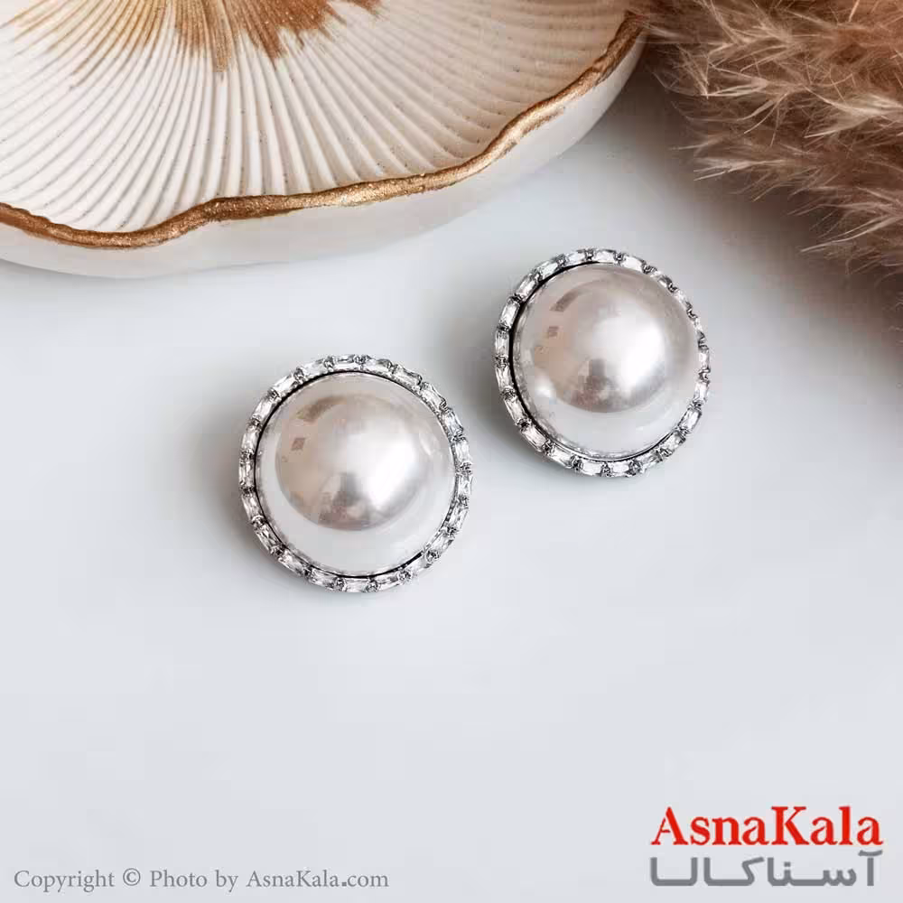 گوشواره جواهری زنانه استیل مدل تک مروارید کد GSH15302W