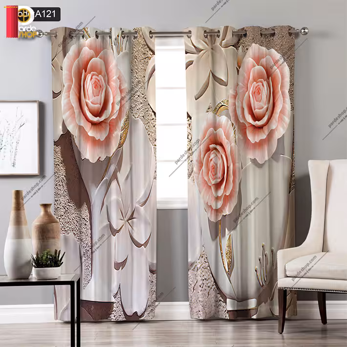 پرده پانچی چاپی کد A121   یک پنل حریر پانچی رایگان