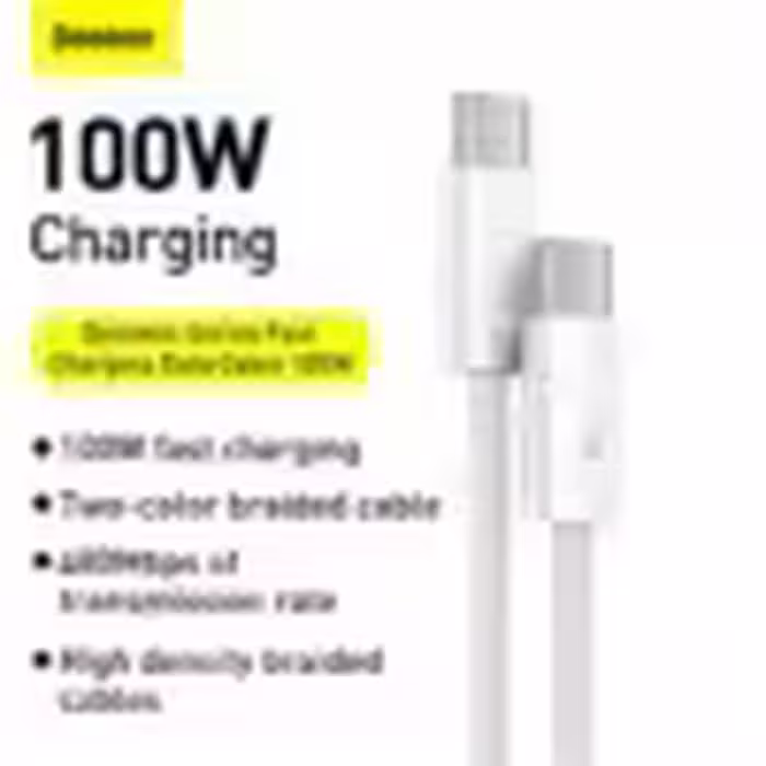 کابل usb تایپ c به c سفید 100 وات 1 متری بیسوس Baseus 100W USB C To Type C Cable