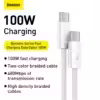 کابل usb تایپ c به c سفید 100 وات 1 متری بیسوس Baseus 100W USB C To Type C Cable