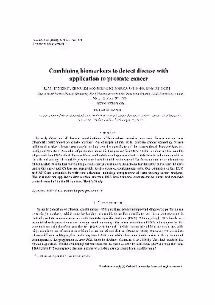 خرید و دانلود نسخه کامل کتاب Combining biomarkers to detect disease with application to prostate cancer
