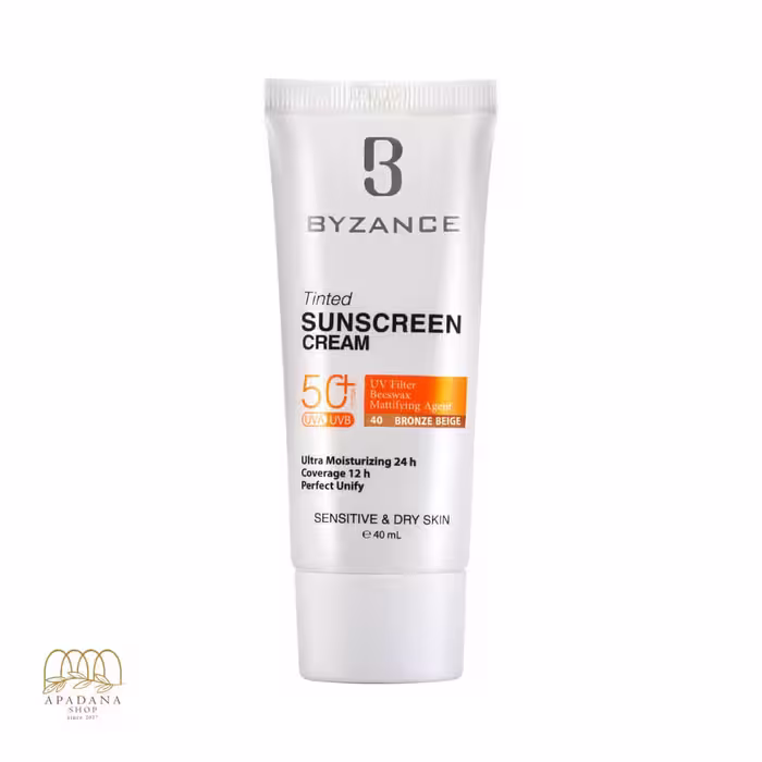 ضد آفتاب کرم پودری بیزانس با  SPF50 مخصوص پوست خشک و حساس رنگ برنز 40