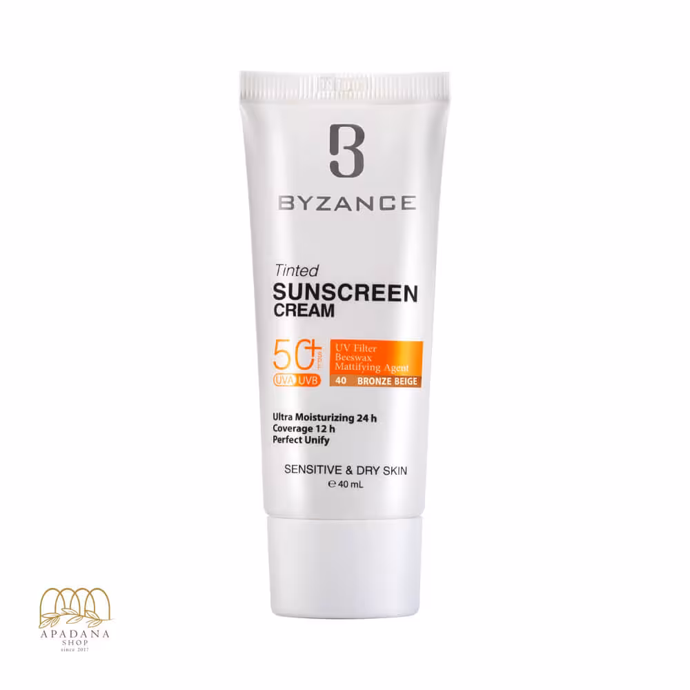 ضد آفتاب کرم پودری بیزانس با SPF50 مخصوص پوست خشک و حساس رنگ برنز 40