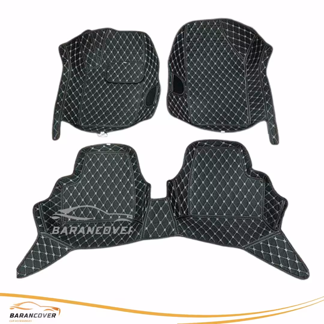 کفپوش گلدوزی 6 بعدی پژو 206 رنگ مشکی دوخت طوسی