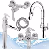 مجموعه 5 تکه شیرآلات بامبو به همراه ظرفشویی فنری 2کاره کروم