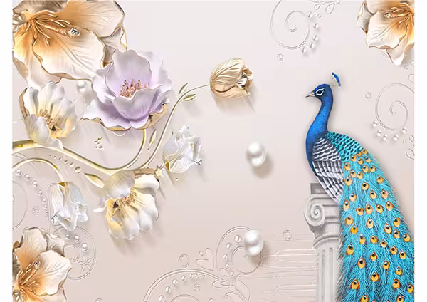 پوستر سه بعدی طاووس و گل لاکچری کد P0387