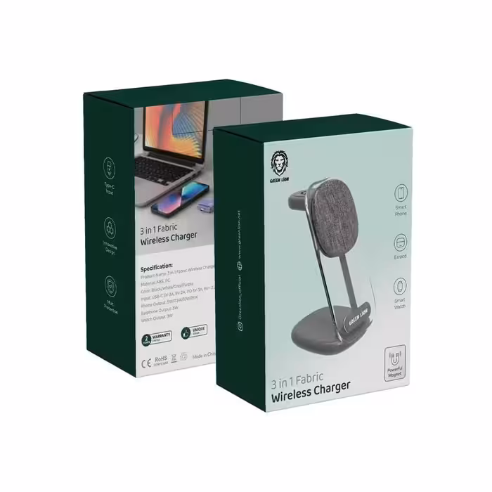 شارژر بی سیم Green Lion 3 in 1 Fabric Wireless Charger 15W