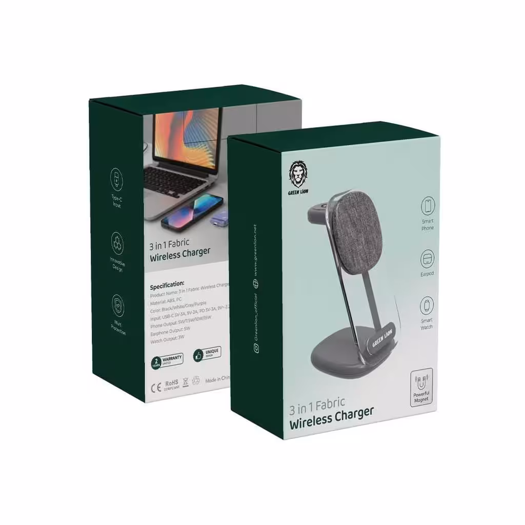 شارژر بی سیم Green Lion 3 in 1 Fabric Wireless Charger 15W