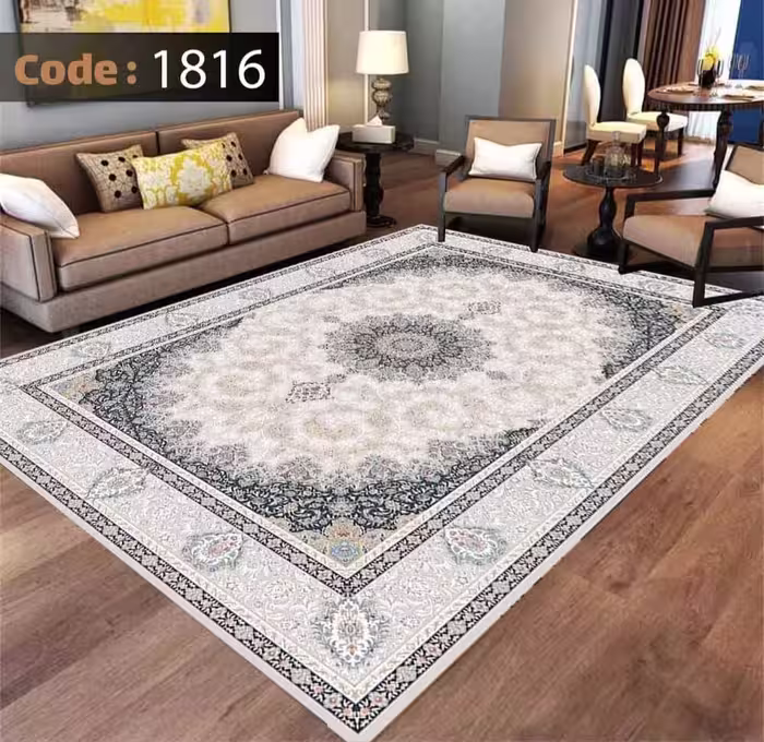 کاورفرش روفرشی دورکشدار گوشه لیفه ای طوسی کرم کد 1816