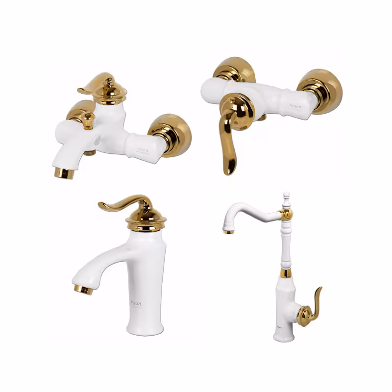 ست چهار تکه شیرالات کسری مدل دانوب سفید طلایی