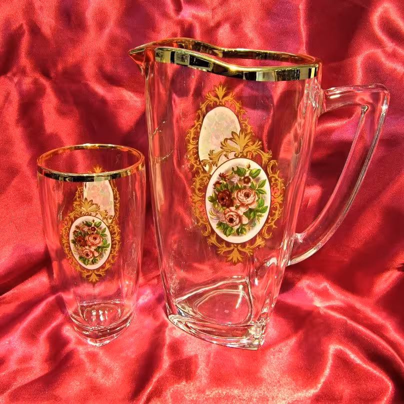 پارچ و لیوان ونا لب طلا گلدار