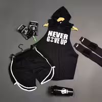 ست ورزشی زنانه و مردانه، شامل هودی و شلوارک، طرح NEVER GIVE UP، با کیفیت بالا