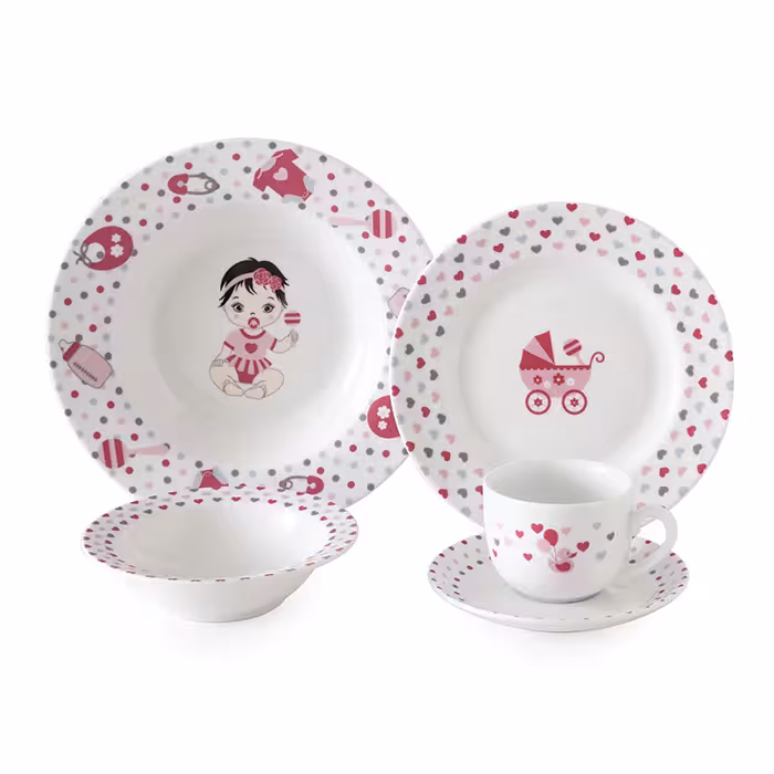 سرویس چینی 5 پارچه کودک نیوبرن صورتی