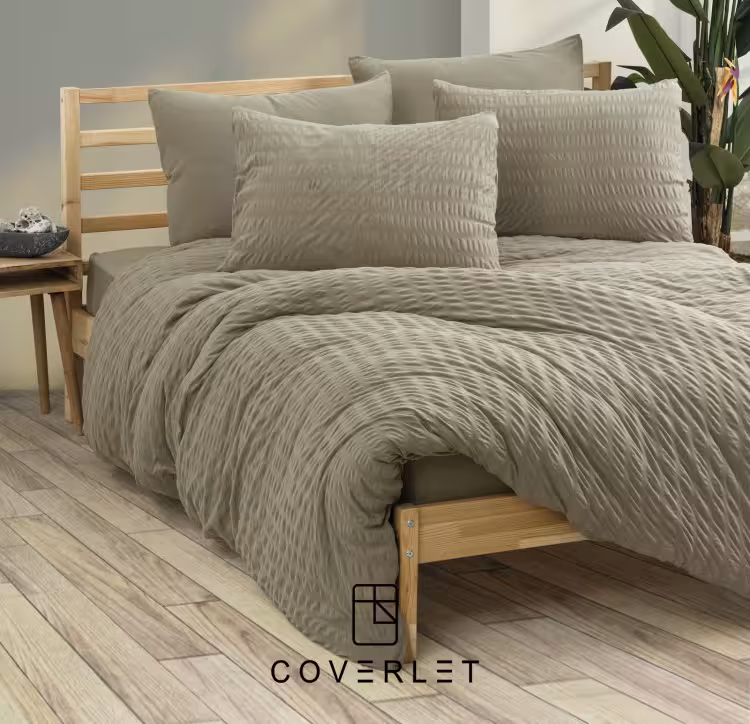 روتختی قهوه‌ای دونفره طرح برجسته کاوری مدل Crepe