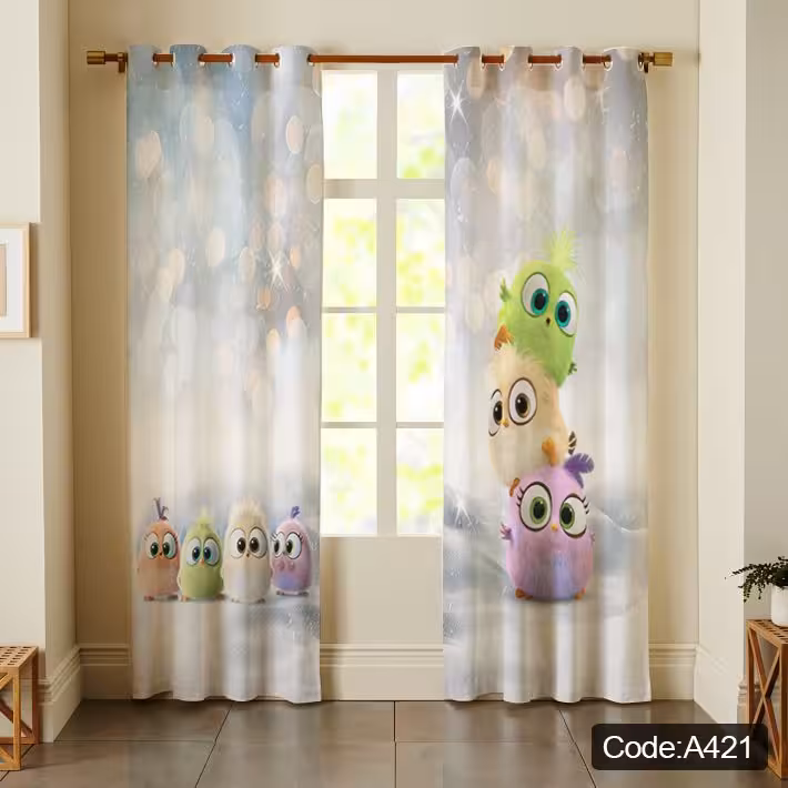 پرده پانچی مخمل چاپی دخترانه کد 921