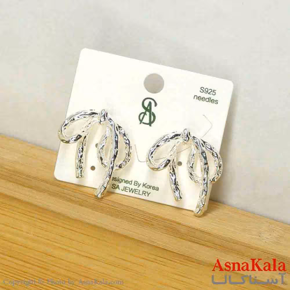 گوشواره استیل مینیمال زنانه مدل پاپیون نقره ای  کد GSH151092W