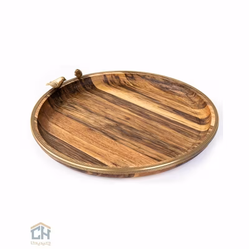 سینی چوب و برنج گرد گلدکیش طرح WOOD مدل GK829478