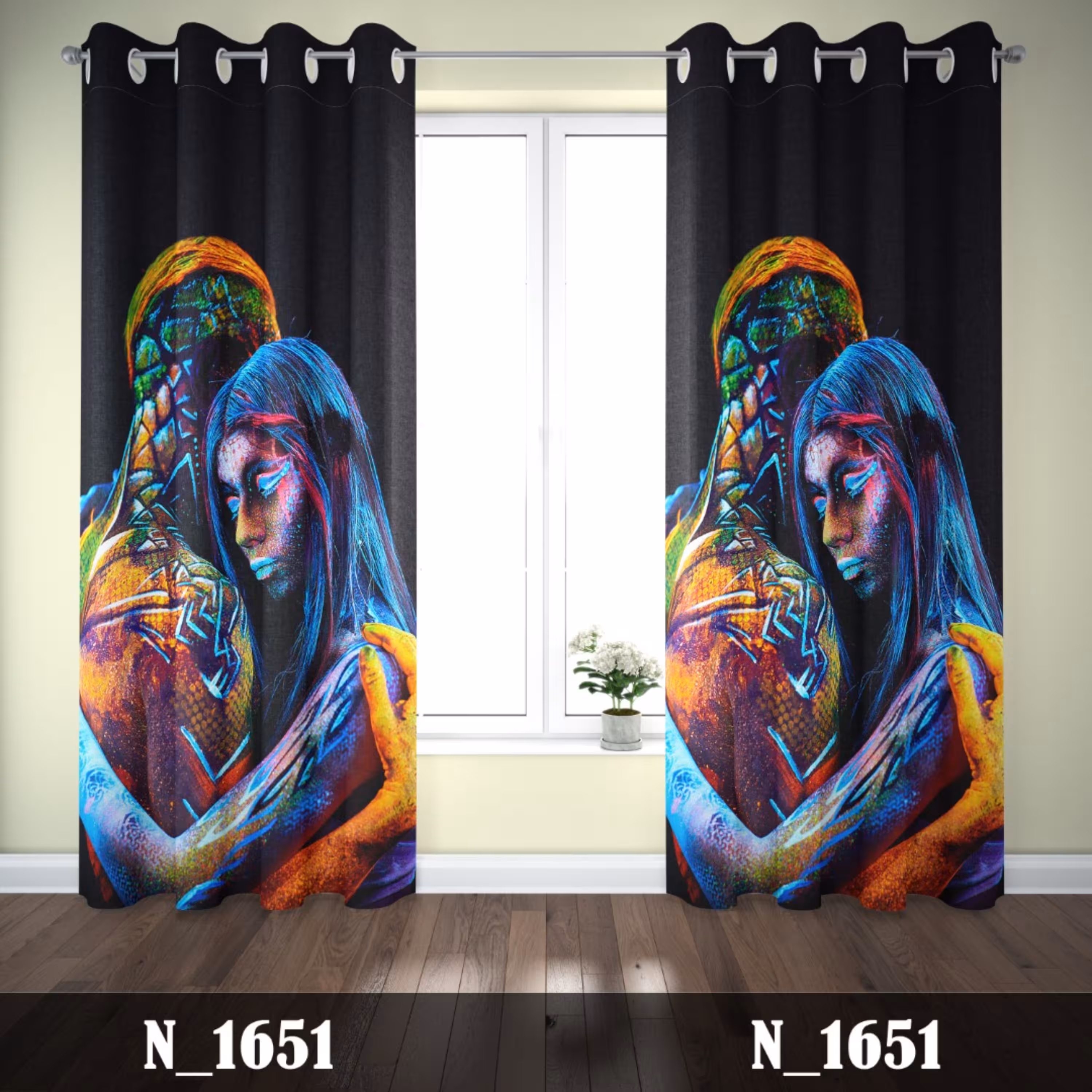 پرده چاپی پانچی طرح آغوش شبرنگ 