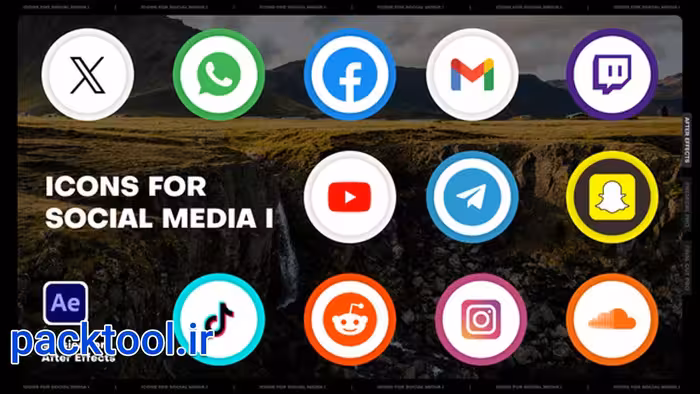 پروژه آماده افتر افکت نمایش لوگوی شبکه های اجتماعی Icons for Social Media - پک تول