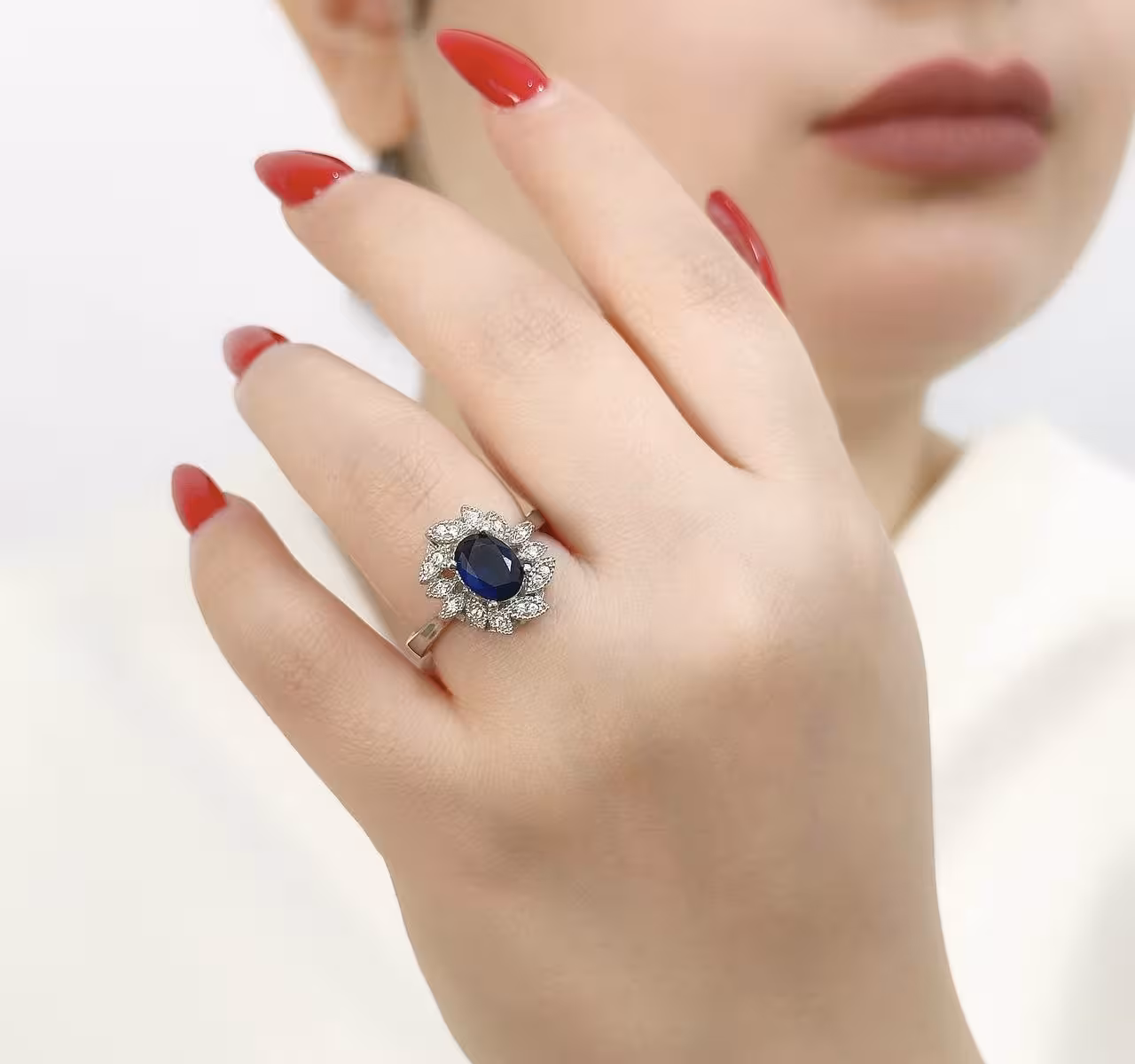 انگشتر یاقوت کبود جواهری نقره زنانه کد 11098