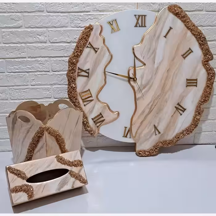 ساعت رزینی 50 سانت ب همراه سطل و جادستمال