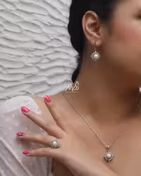 💍نیم ست مرواريد دار (آويز ، گوشواره ) با انگشتر خاص و زیبا ، نقره عیار 925(N_4305)