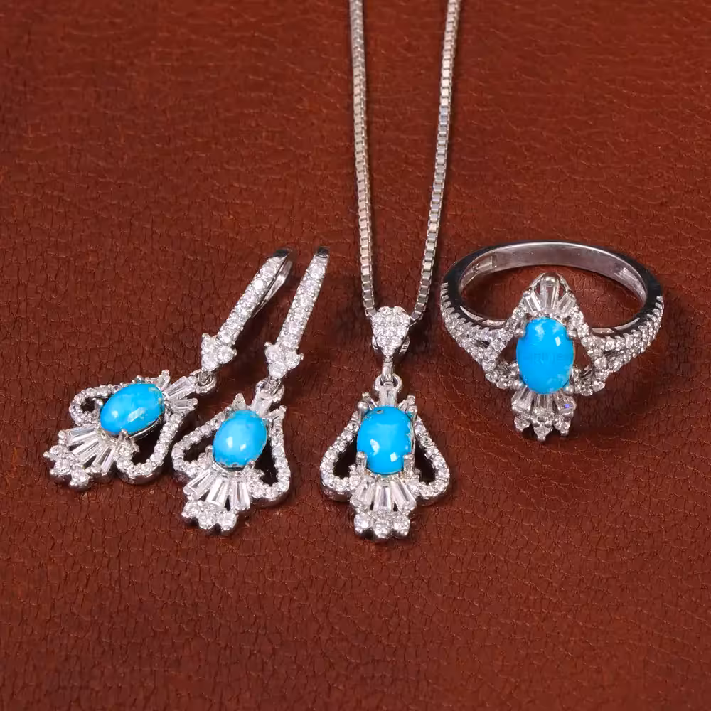 نیم ست فیروزه زنانه کد 30258 - جواهری مشاهیر