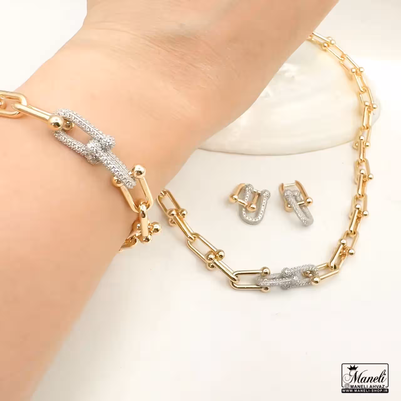 ست گردنبند ، دستبند و گوشواره تیفانی نگین دار | رنگ ثابت 14030736