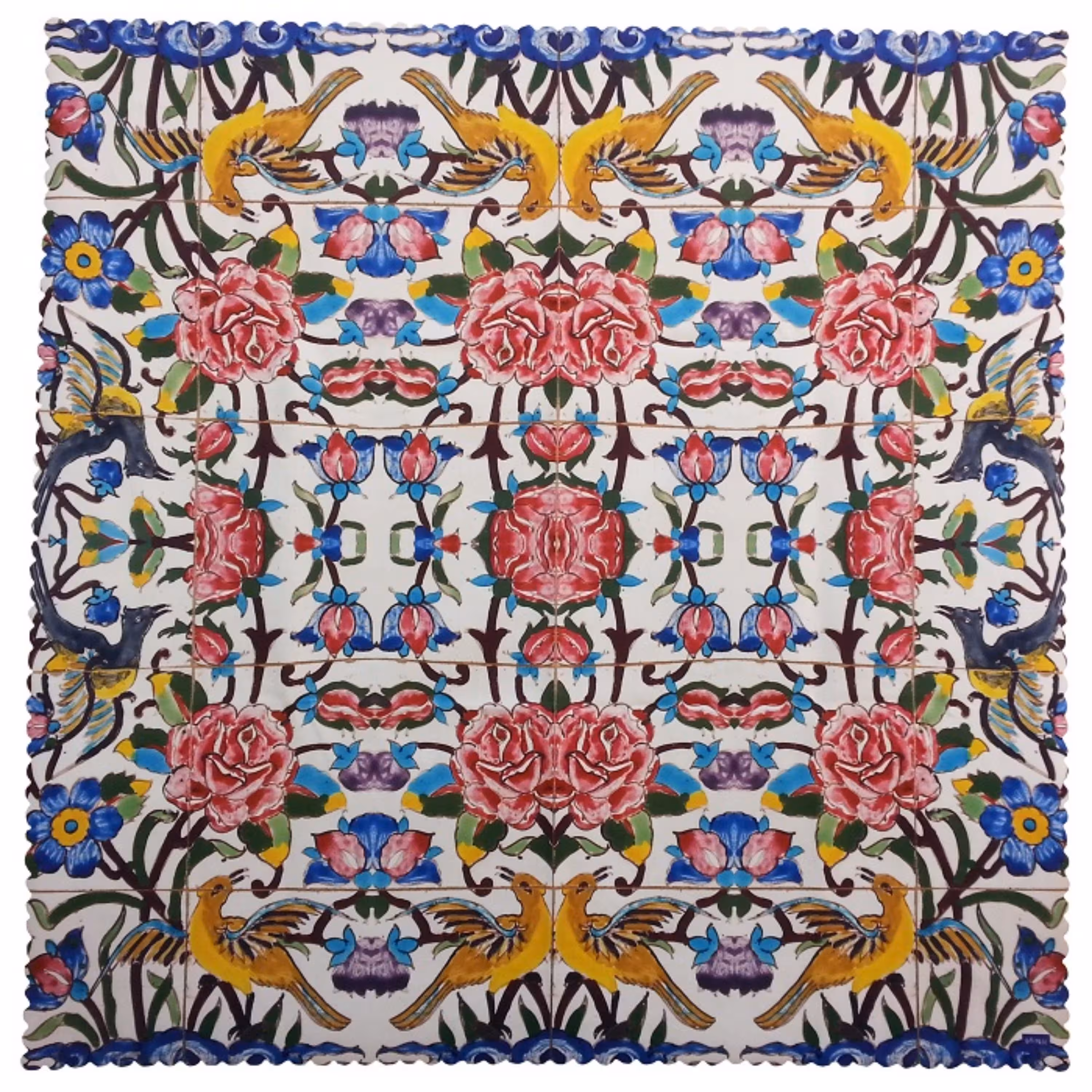 رومیزی مخمل کوبیده  جنس و رنگ عالی  کد MAKHMOR10  طرح کاشی  رنگ سفید  بدون آستر