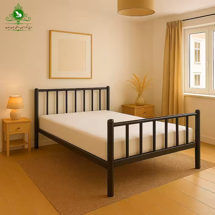 تخت خواب یک و نیم نفره فلزی فرفوژه مدل اشکان عرض 120
