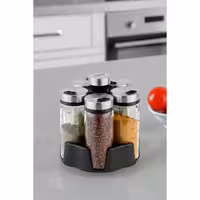 ست جا ادویه 6 پارچه بوروسیلیکات با پایه گردان Nehir (نحیر) – ترکیبی از طراحی مدرن و کیفیت برای آشپزخانه‌های حرفه‌ای و خانگی