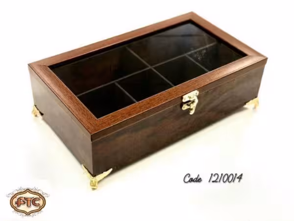 جعبه تی بگ چوبی 6 خانه پایه دار قهوه ای 210014