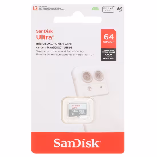 کارت حافظه microSDHC سن دیسک مدل Ultra کلاس 10 سرعت 100MB/S و ظرفیت 64 گیگابایت
