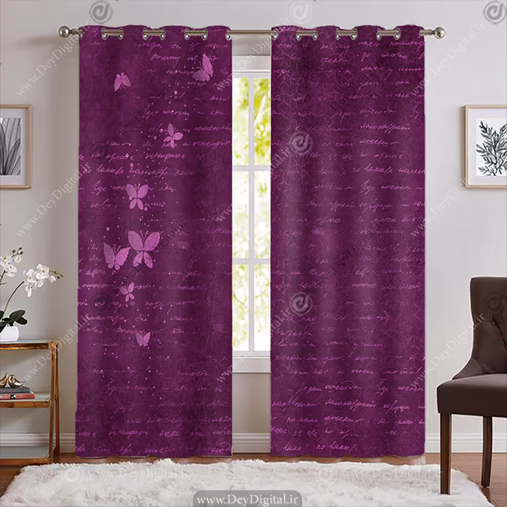 پرده پانچی پروانه ای رنگ بنفش PK-7809