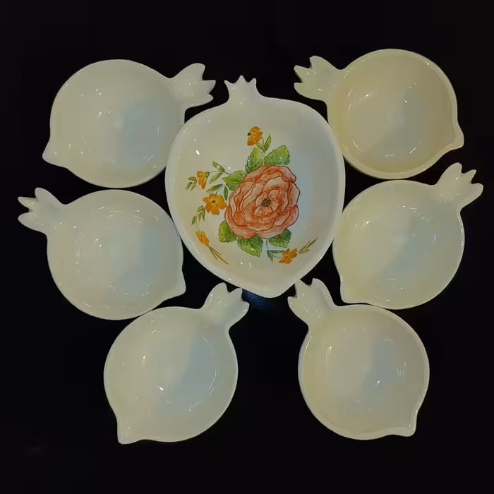 ست 7 تکه آجیل خوری سرامیکی هیوا طرح نارگل مدل رز کد 11312010